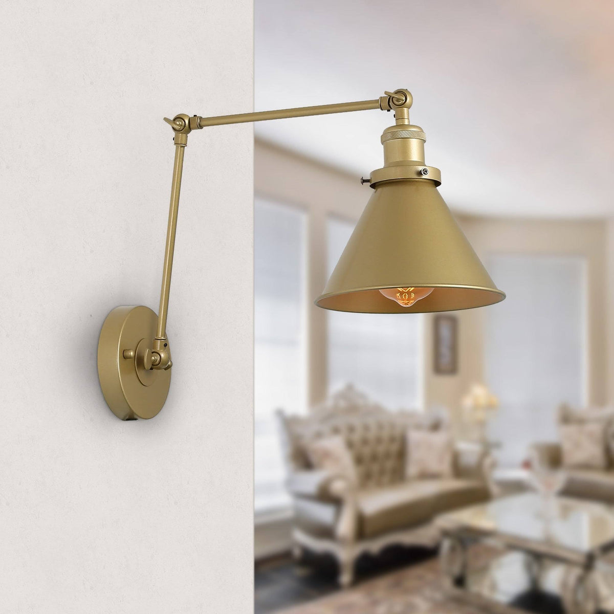 Adjustable Gold Swing Arm Plug-In Wall Lamp T98211