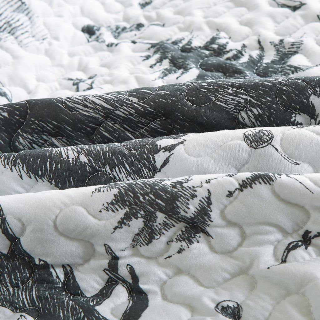 3-Piece King White Black Gray Microfiber Quilt Set D819
