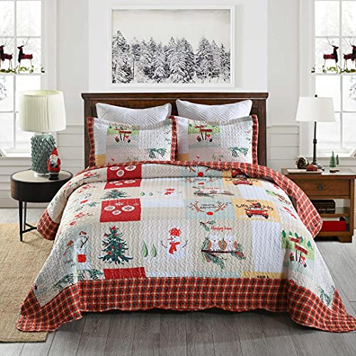 White Queen Christmas Quilt Bedspread Set P1871