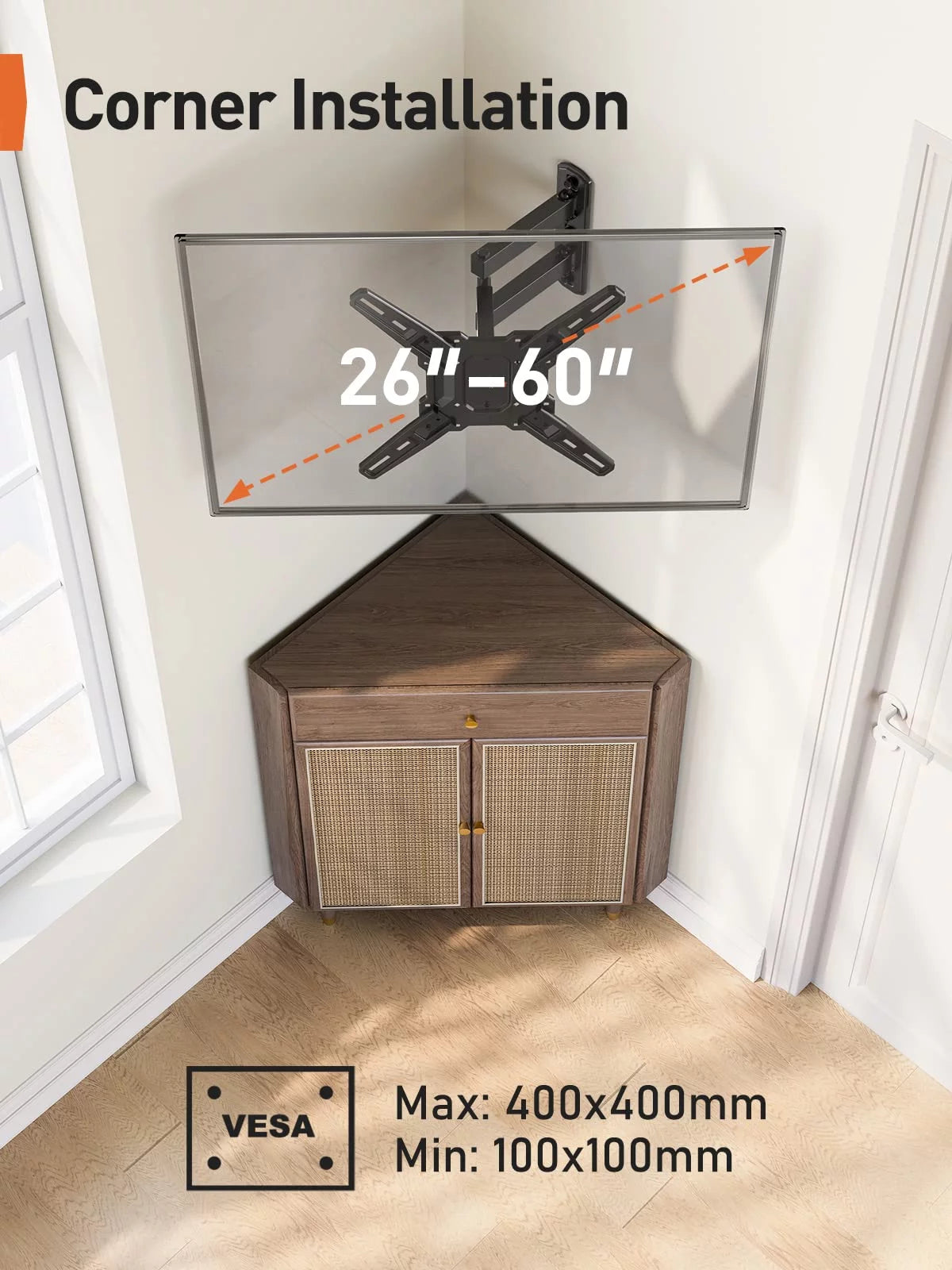 Full Motion TV Wall Mount for 26-60 inch LED LCD Flat Curved Screen TVs, Max 400x400mm, up to 82 lbs L73194