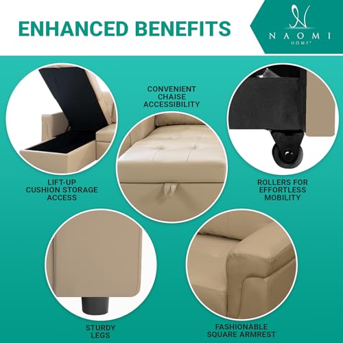 Black Air Leather L-Shaped Sleeper Sofa with Storage Chaise L9660