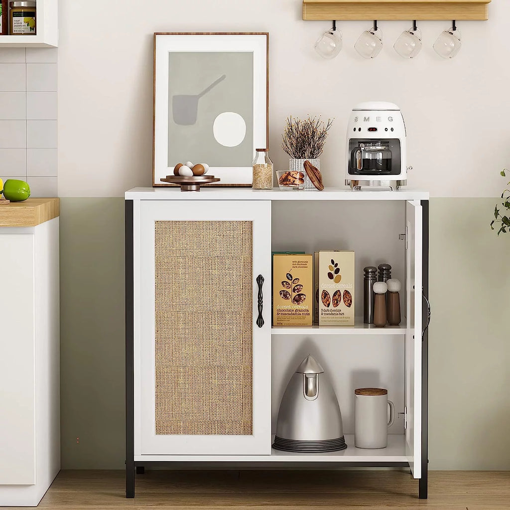 Rattan Storage Cabinet with Doors and Shelves Q867