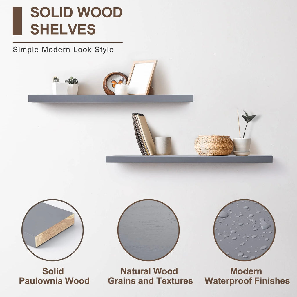 36 Inch Solid Wood Wall Shelves Set of 2 N38833