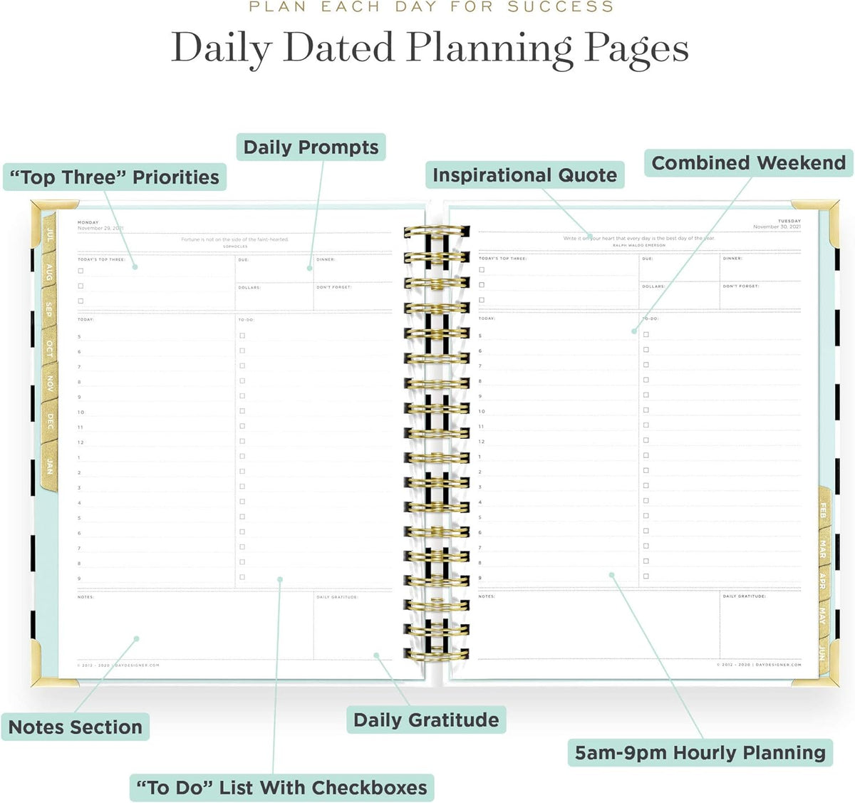 Black Stripe Spiral Bound Daily Planner Y788