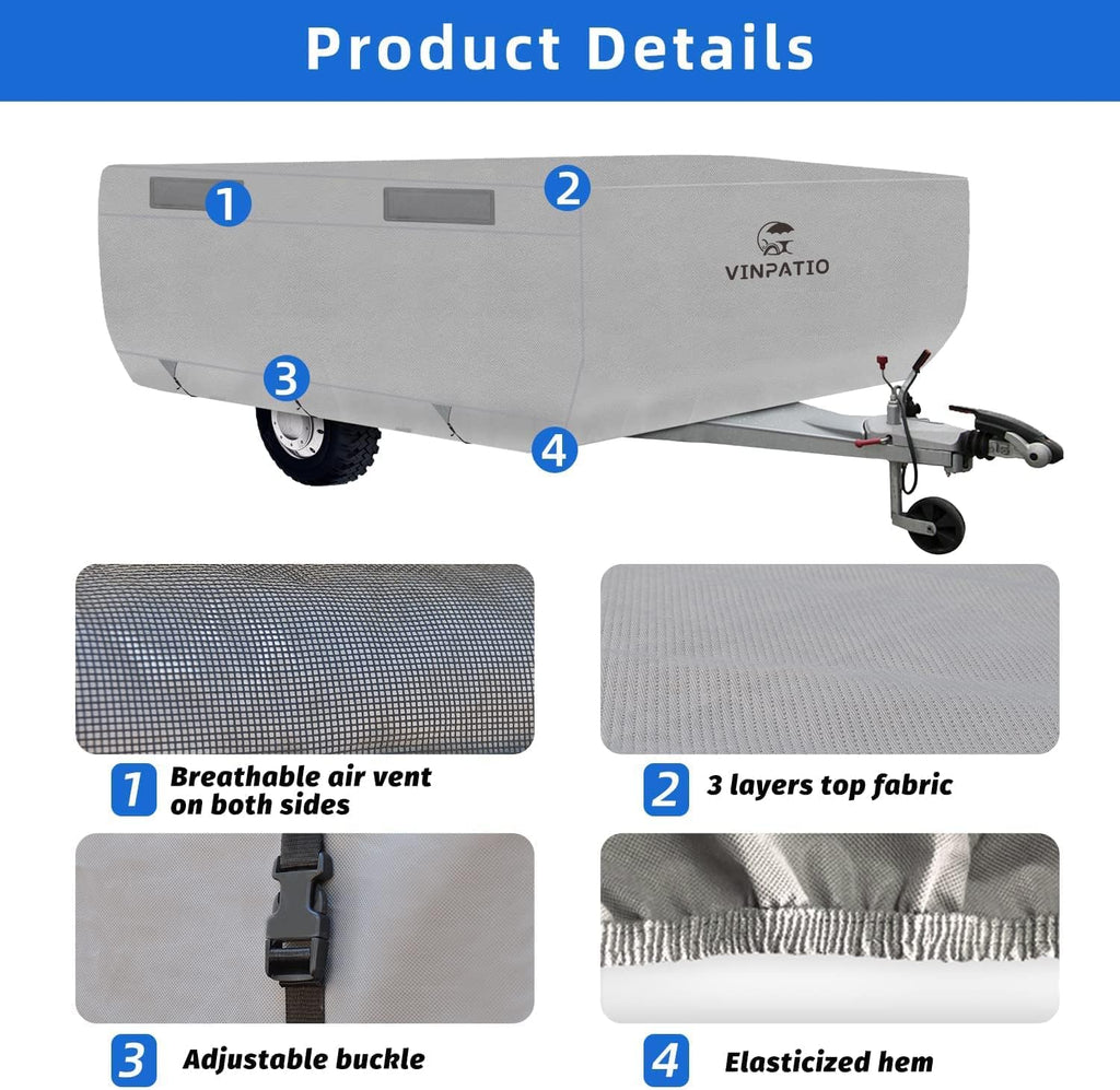 3 Layers Polypropylene Pop Up Camper Cover Fits 8' - 10' Trailers, Grey K630