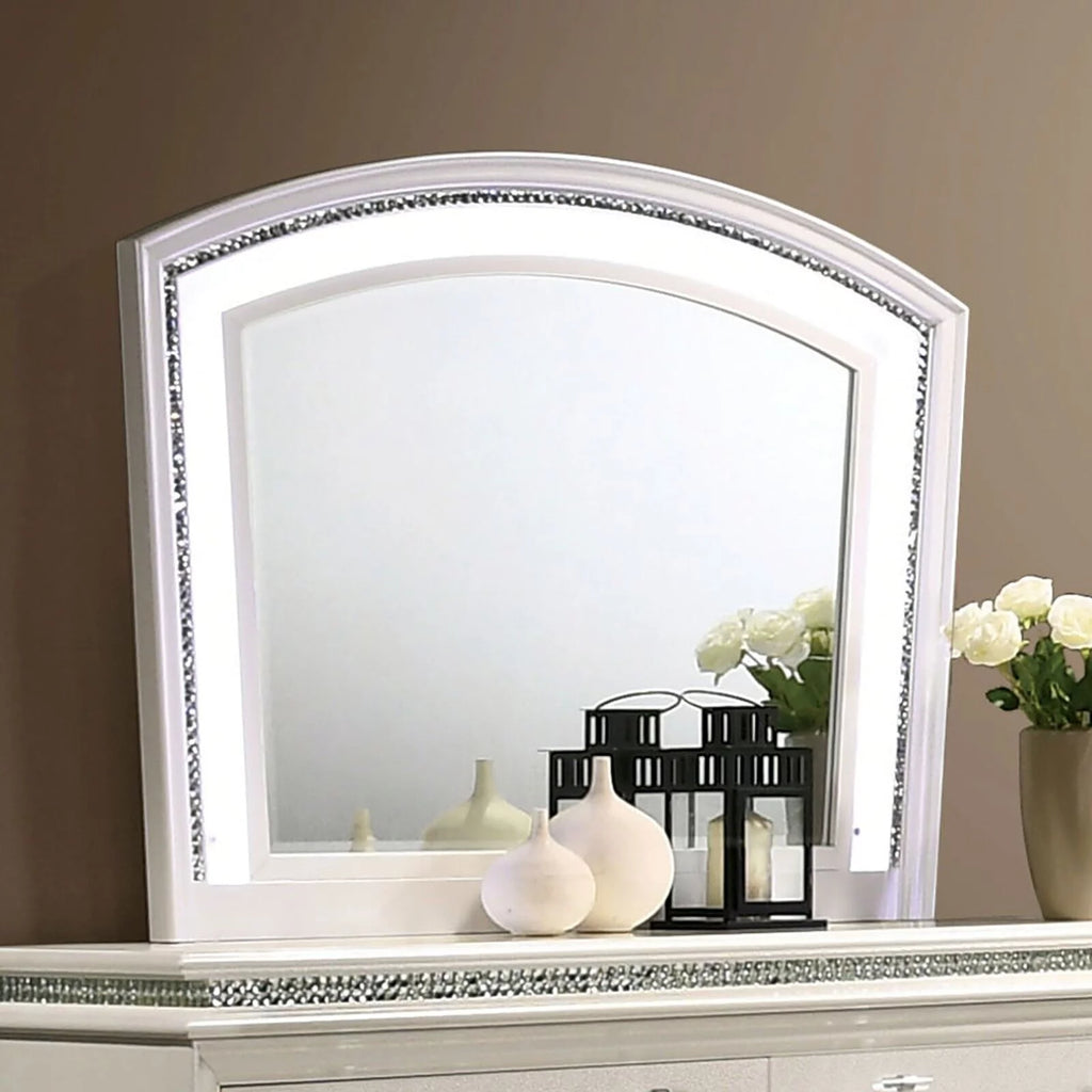 Pearl White 4pc Queen Size Bedroom Set Dresser Mirror Nightstand Y61367