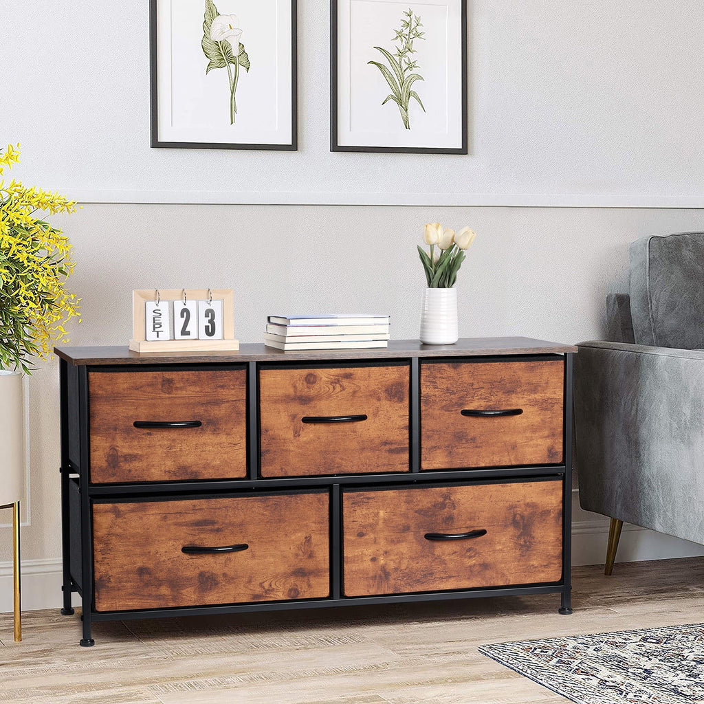 5 Drawer Fabric Dresser with Wood Top G5545