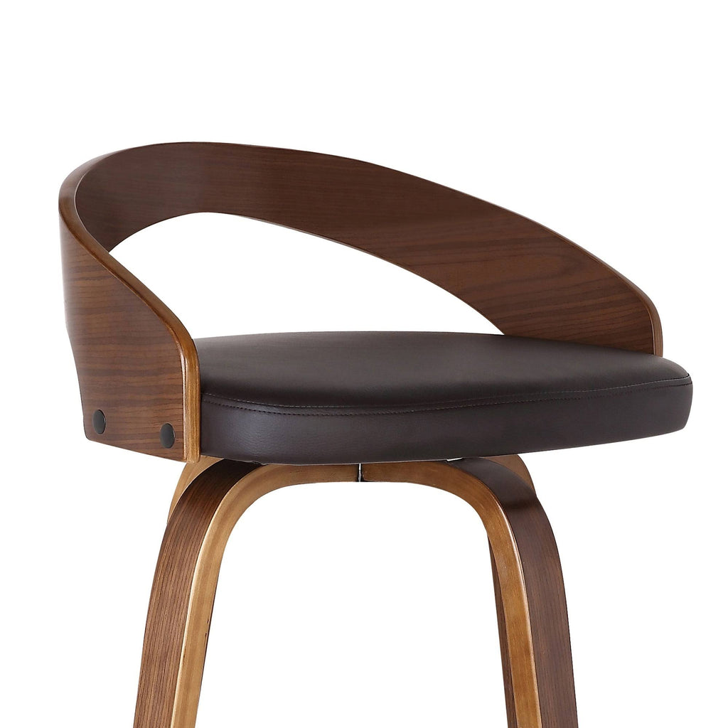 Walnut Upholstered Wood Bar Stool - Brown - Counter Height H2977