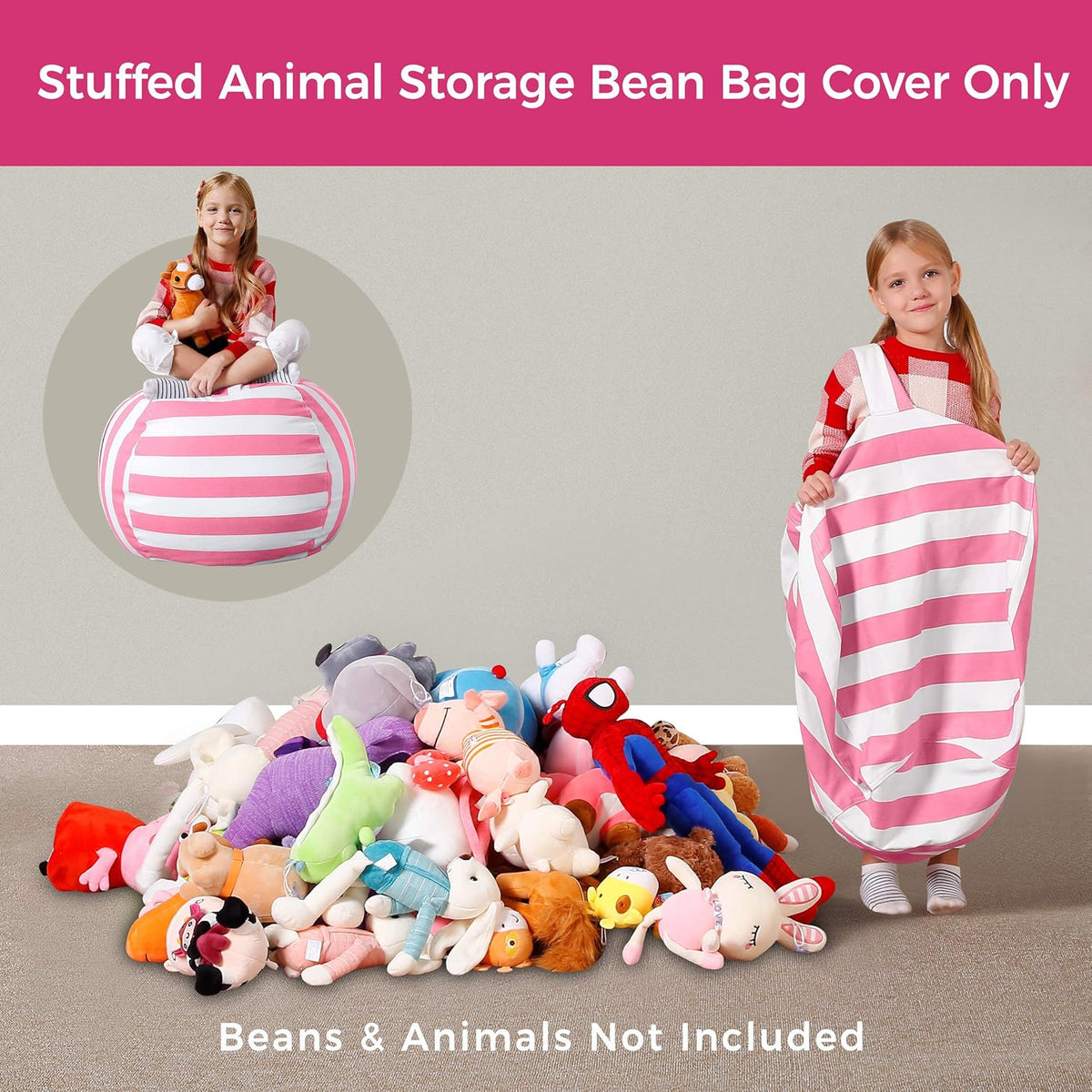 Medium Canvas Stripes Pink/White Beanbag Cover H1350