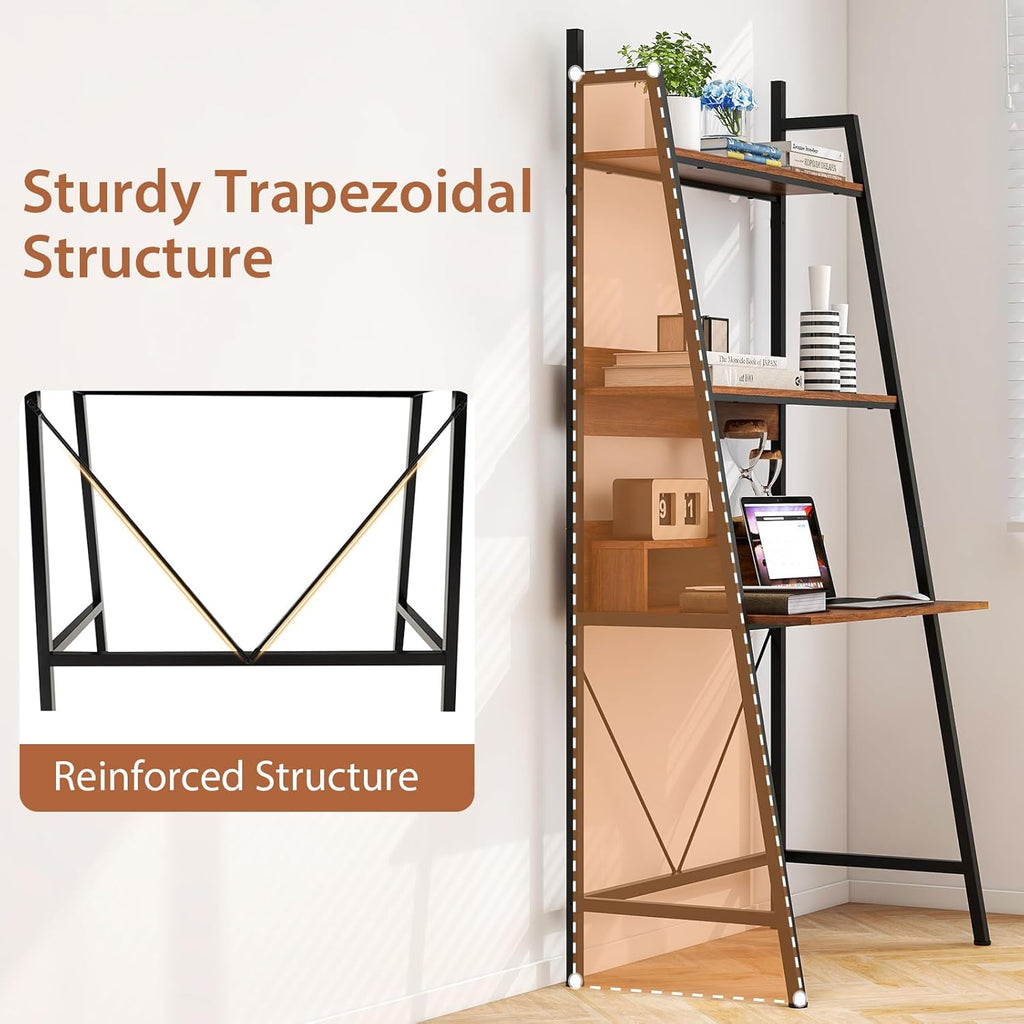 Brown Freestanding Ladder Desk with Open Shelves R840