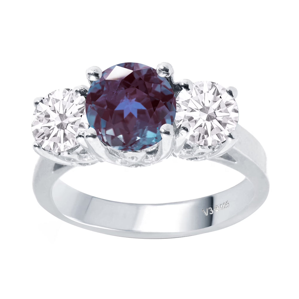 Three Stone Ring with Alexandrite and Moissanite N4118