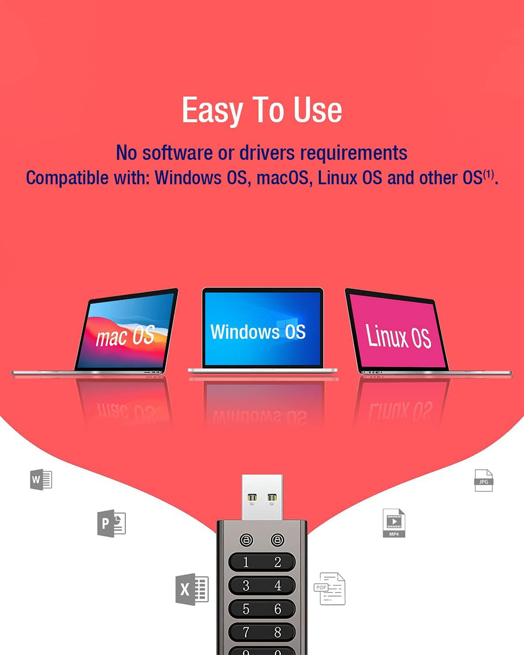 64GB Secure Encrypted USB Flash Drive with Keypad V493