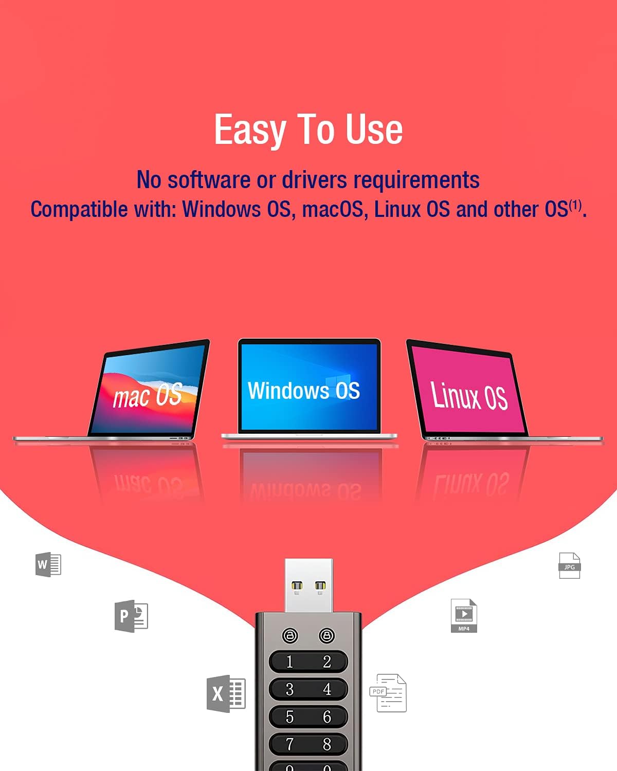 64GB Secure Encrypted USB Flash Drive with Keypad V493
