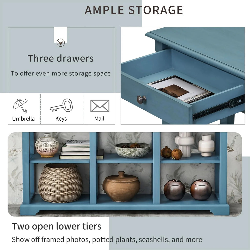 Teal Blue 3 Drawer Wooden Console Table X909517