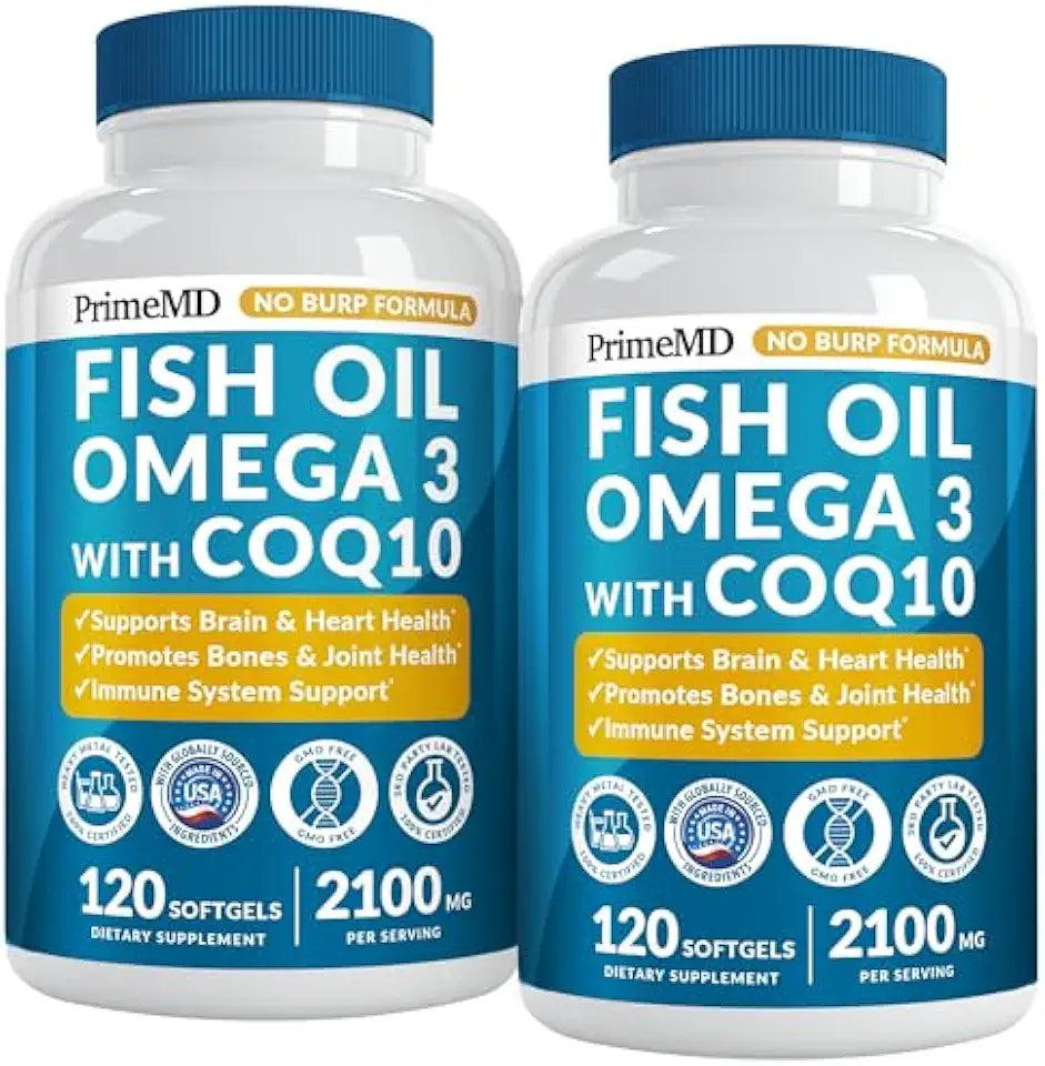 2100mg Omega 3 Fish Oil with Vitamins D3 & K2 and CoQ10, Pack of 2 G6556