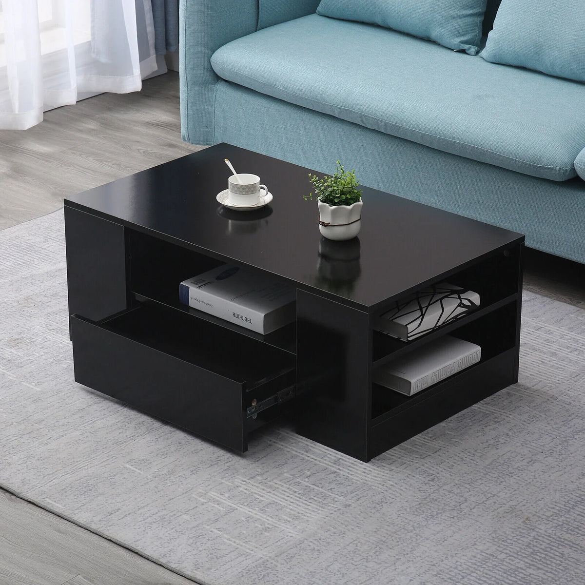 Black Tea Table with 2 Drawers O9807