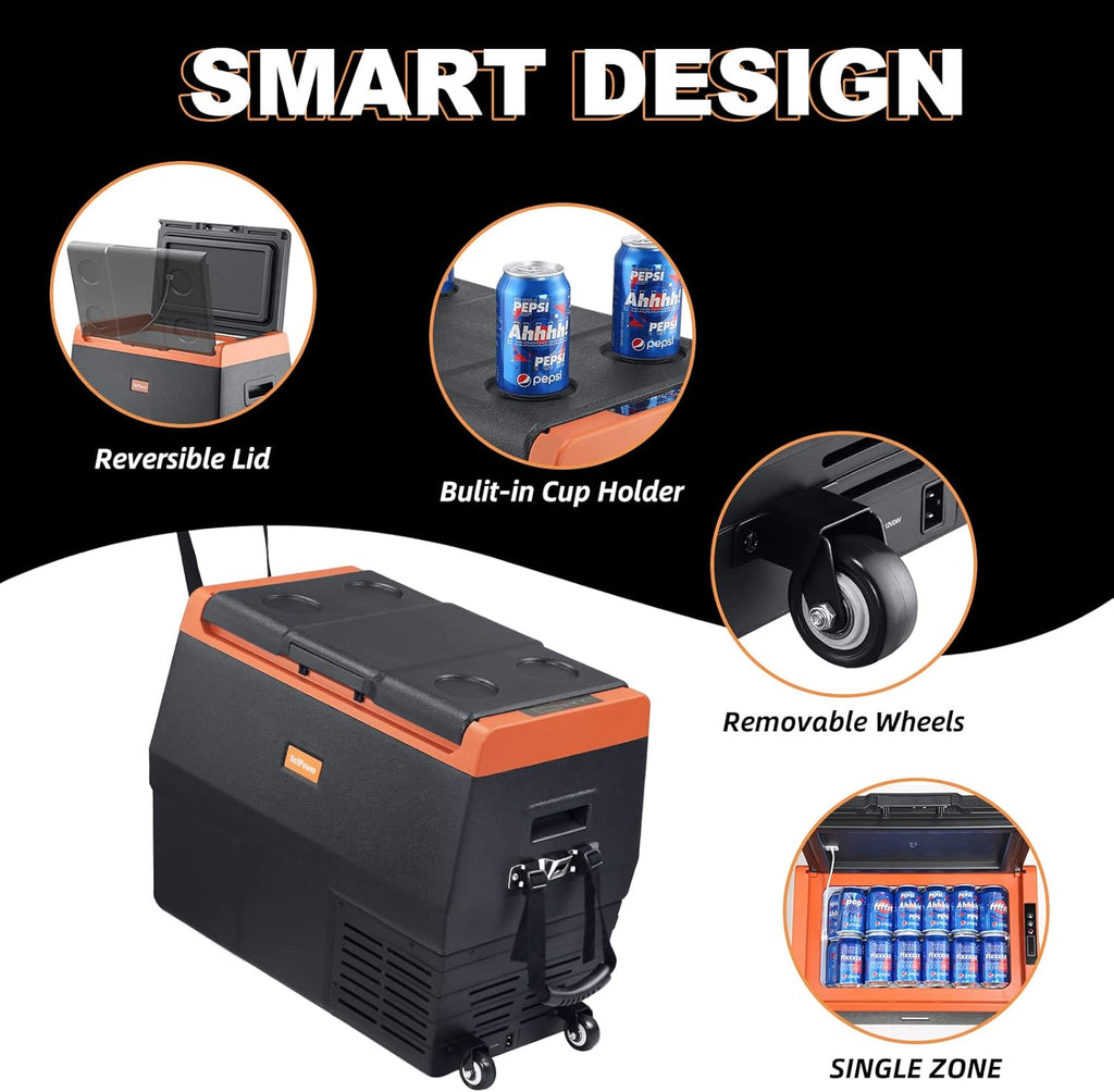Portable Fridge Freezer, 12 Volt Refrigerator, Electric Cooler with Wheels F736