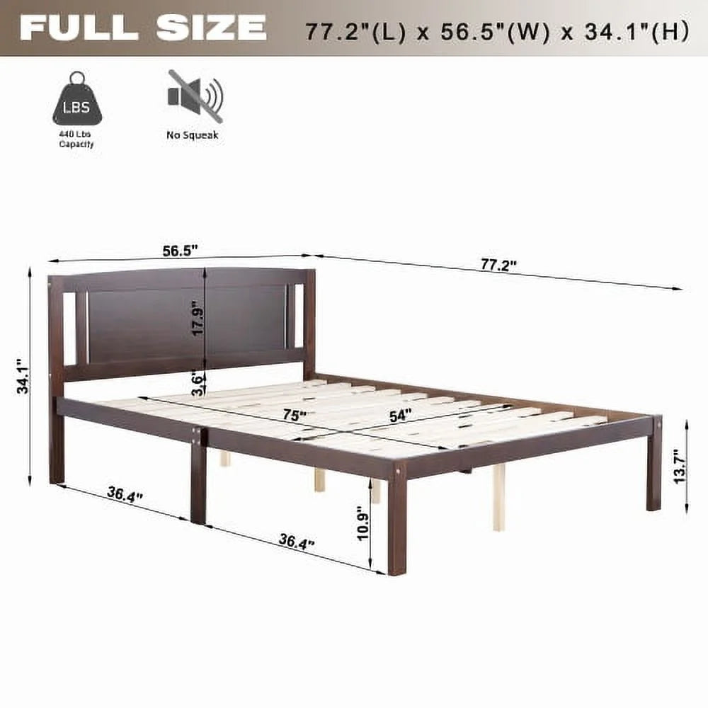 Full Size Wood Platform Bed with Headboard X135