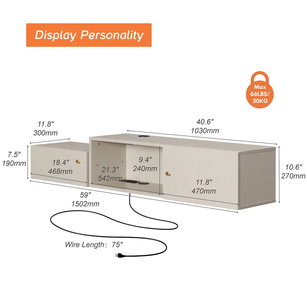 Wall Mounted TV Stand with Charging Station G2976