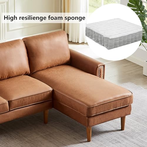 Brown Suede Fabric Convertible Sectional Sofa with Reversible Chaise K854