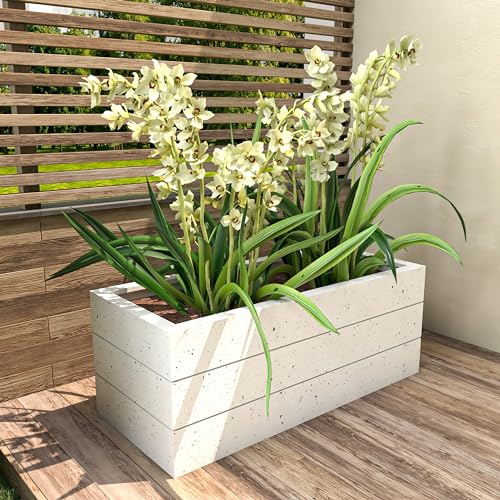 Rectangular Fiberstone and Clay Planter with Drainage Holes (Brown) C245136