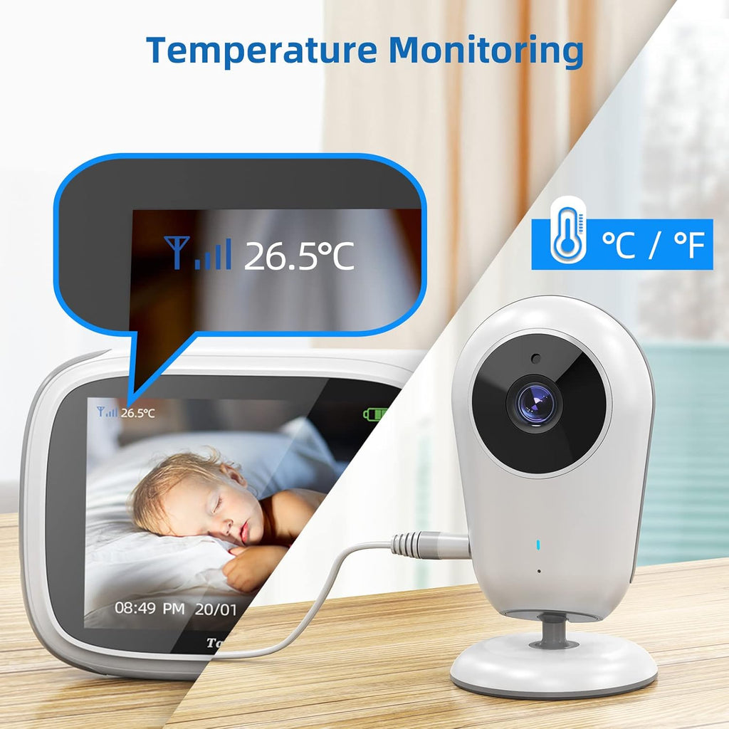 Video Baby Monitor with Camera and Audio, Night Vision, 2 Way Audio, 8 Lullabies T6854