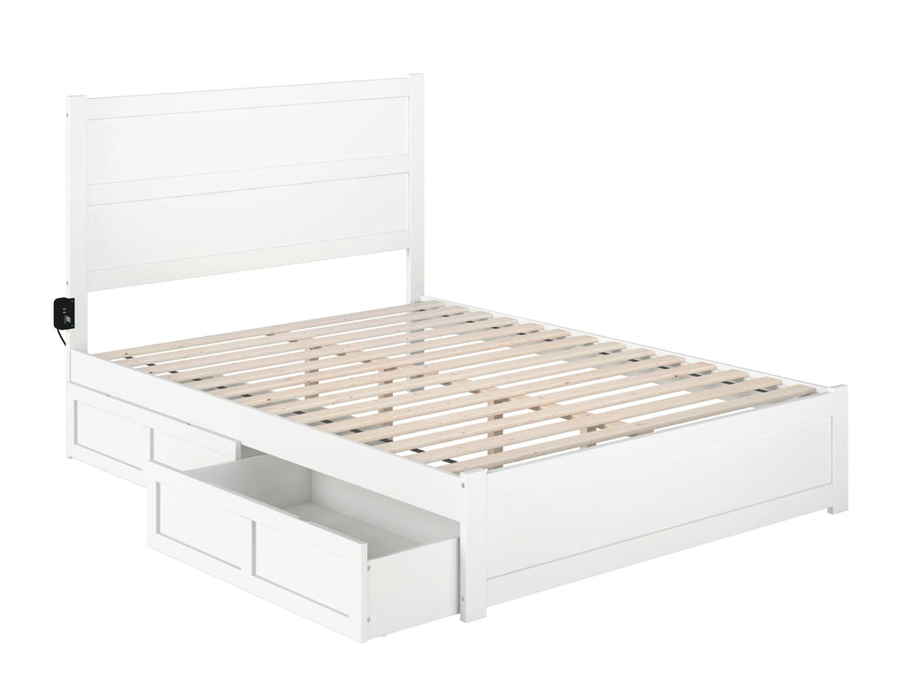 Queen Wood Platform Bed with Headboard Footboard & 2 Storage Drawers, White H462124