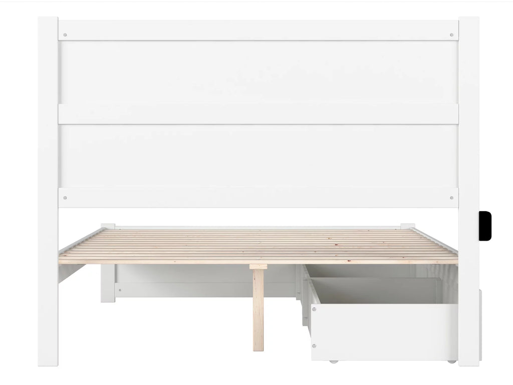 Queen Wood Platform Bed with Headboard Footboard & 2 Storage Drawers, White H462124