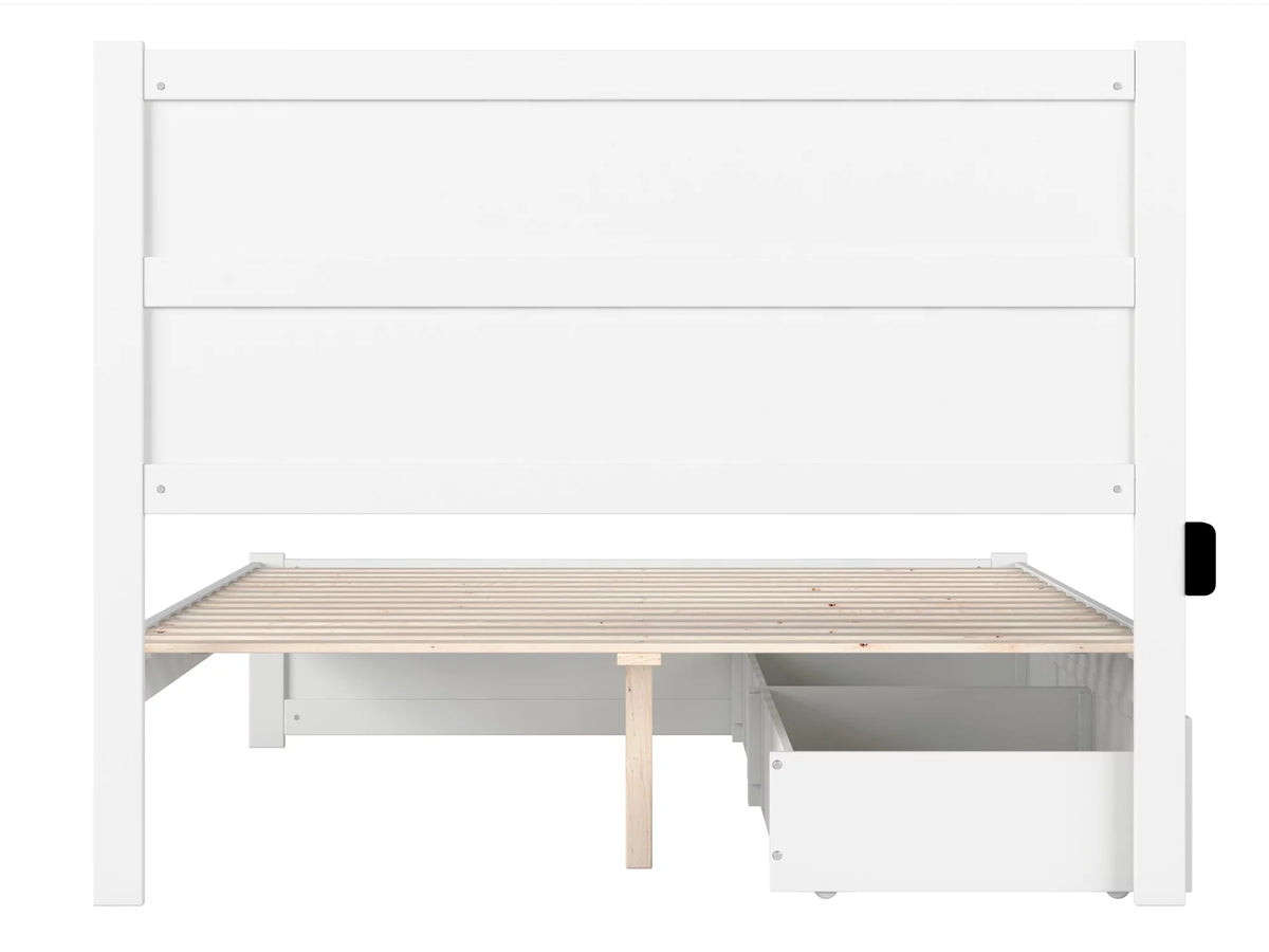 Queen Wood Platform Bed with Headboard Footboard & 2 Storage Drawers, White H462124