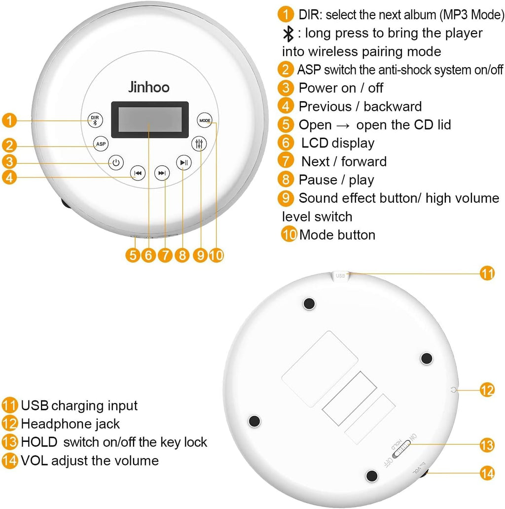 Portable CD Player with Bluetooth, LCD Display, Pack of 2 K14049