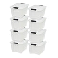 32 qt Plastic Storage Box with Latches, Pearl, 8 Pack R36762