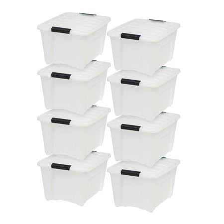 32 qt Plastic Storage Box with Latches, Pearl, 8 Pack R36762