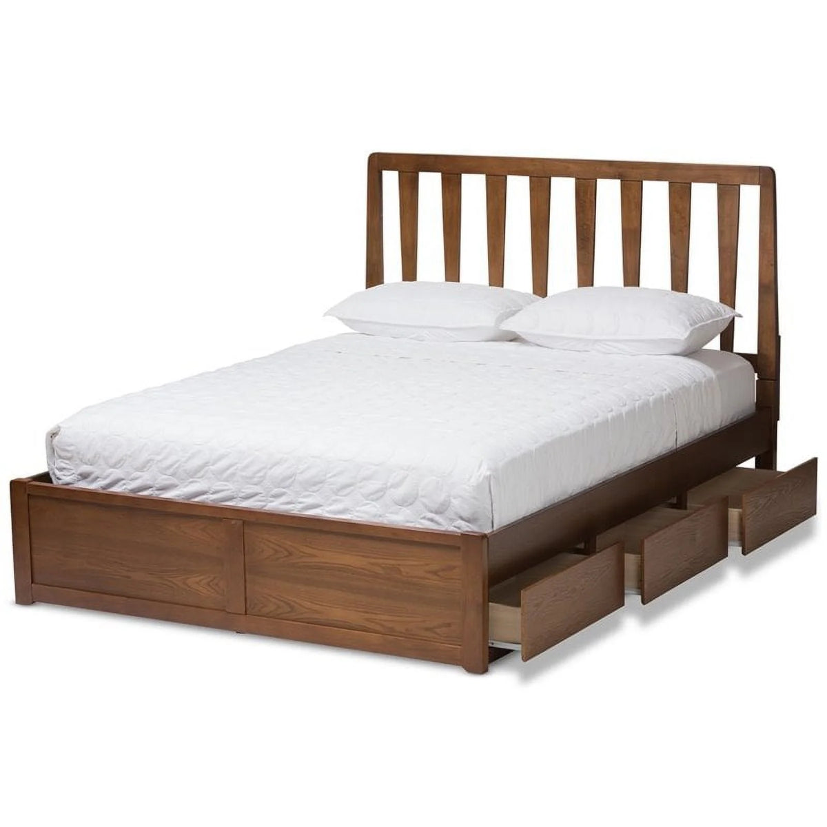 King Walnut Brown Wood Storage Platform Bed M4052