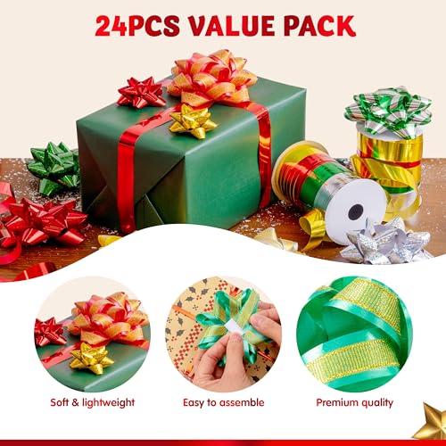 24 PCS Christmas Bows and Gift Ribbons E70613
