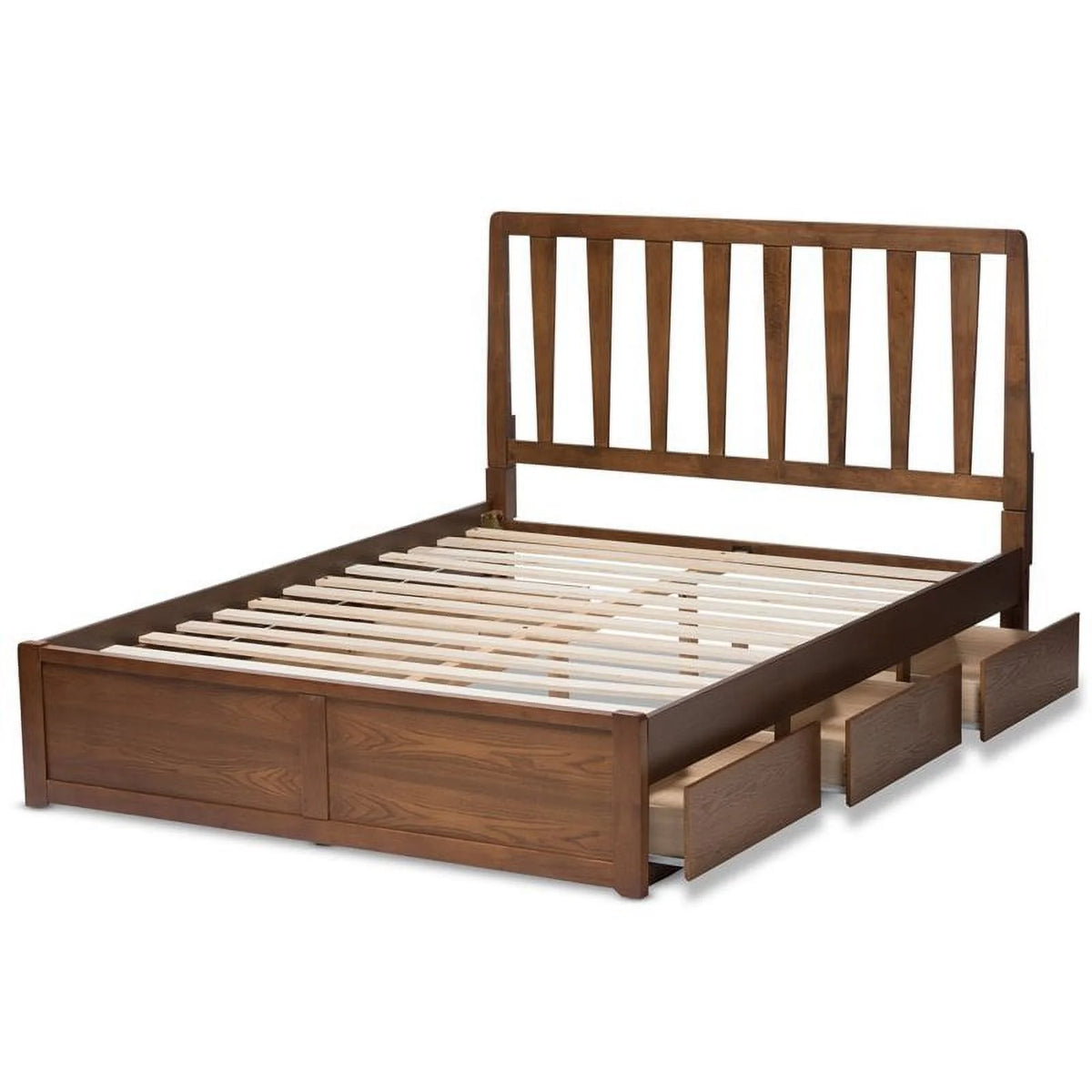 King Walnut Brown Wood Storage Platform Bed M4052