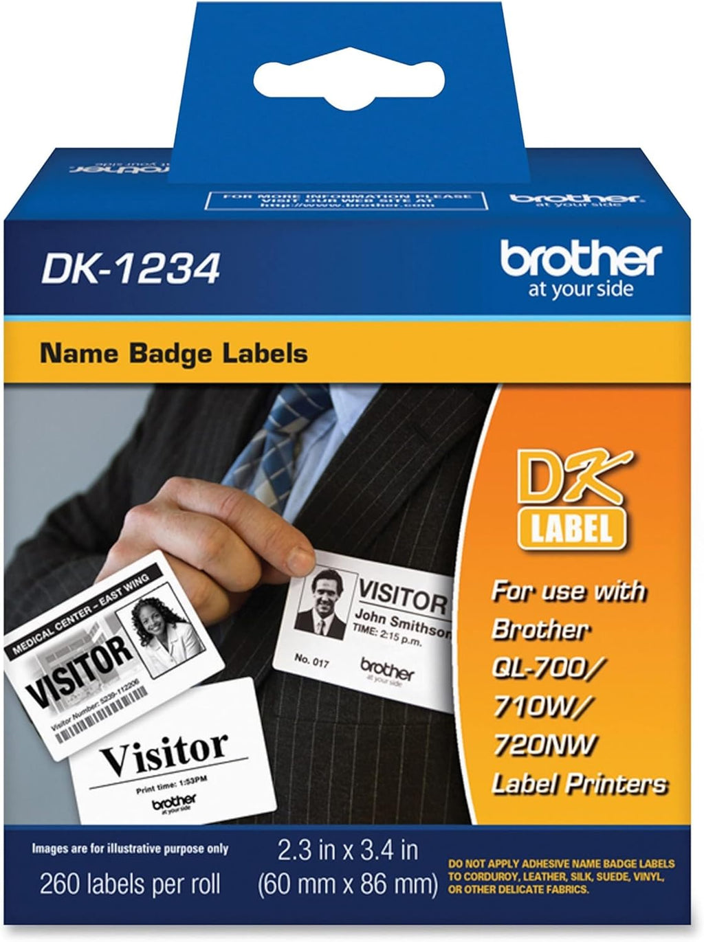 Die-Cut Adhesive Name Badge White Paper Labels, 260 Labels per Roll, Pack of 2 B21680