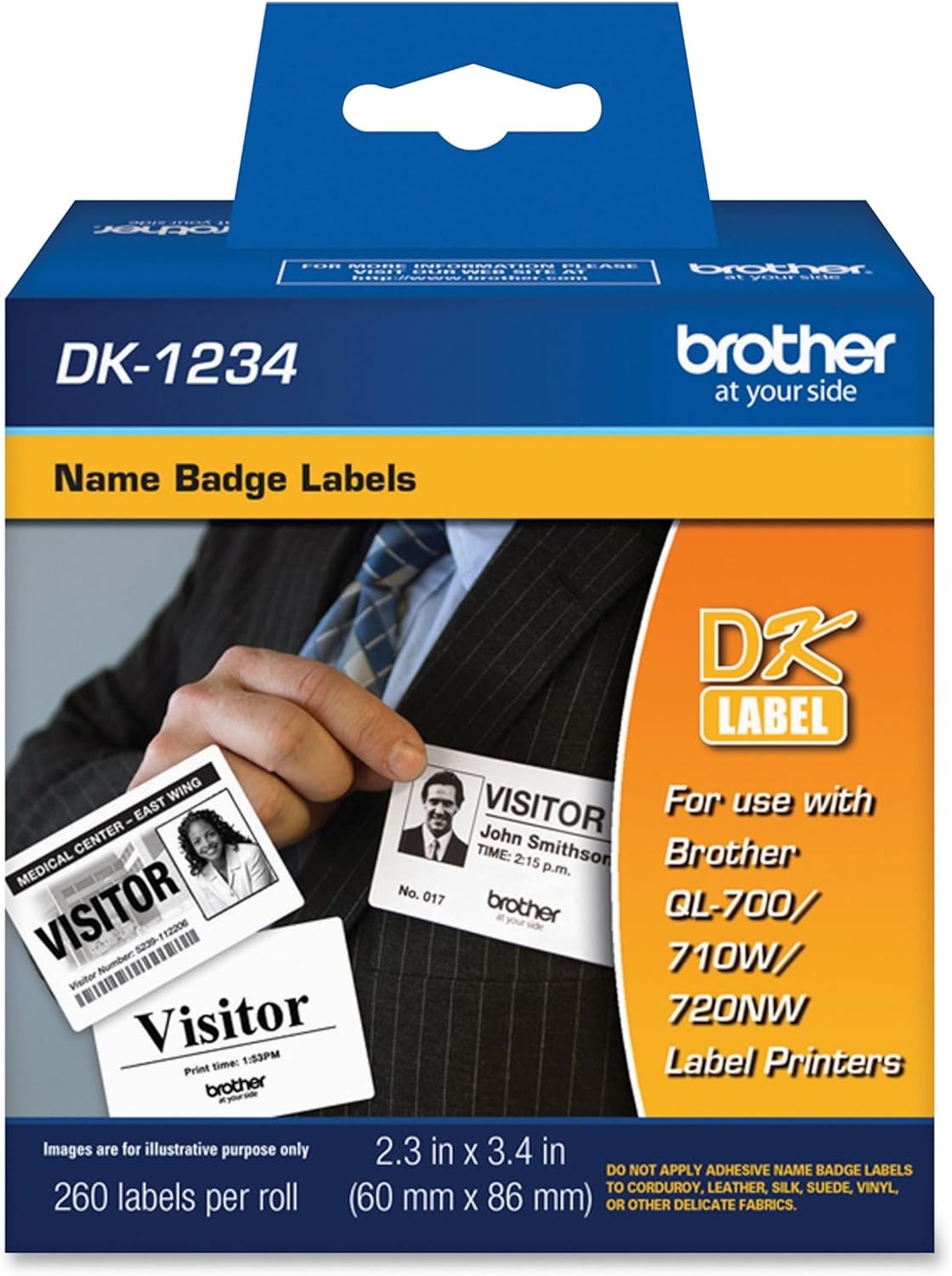 Die-Cut Adhesive Name Badge White Paper Labels, 260 Labels per Roll, Pack of 2 B21680
