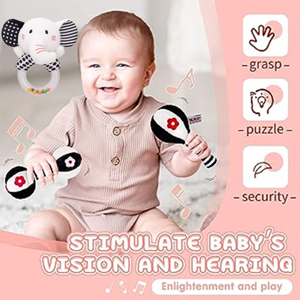 3PCS Soft Baby Rattles High Contrast Black and White Plush Rattle Toy W5504