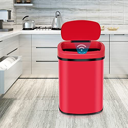 13 Gallon Stainless Steel Automatic Sensor Trash Can with Lid, Black N896