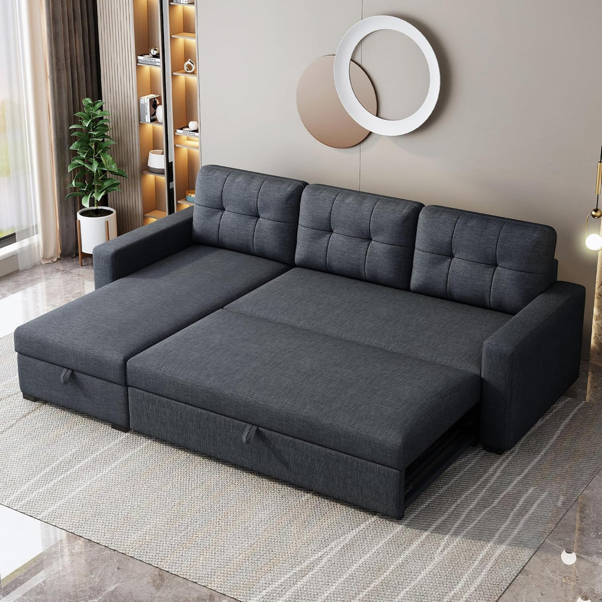 Dark Grey L Shaped Sleeper Sofa with Pull Out Bed and Storage R83659