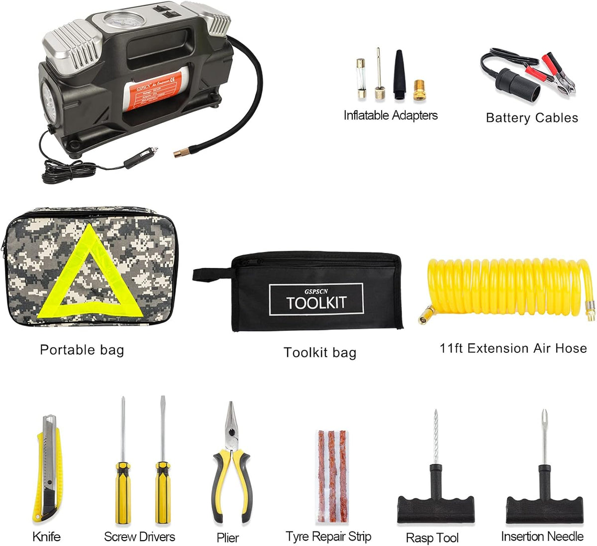 Portable 12V Heavy Duty Metal Tire Inflator 150PSI Air Compressor G46605