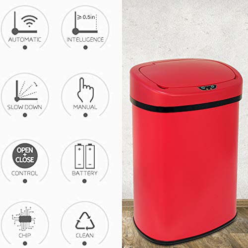 13 Gallon Stainless Steel Automatic Sensor Trash Can with Lid, Black N896