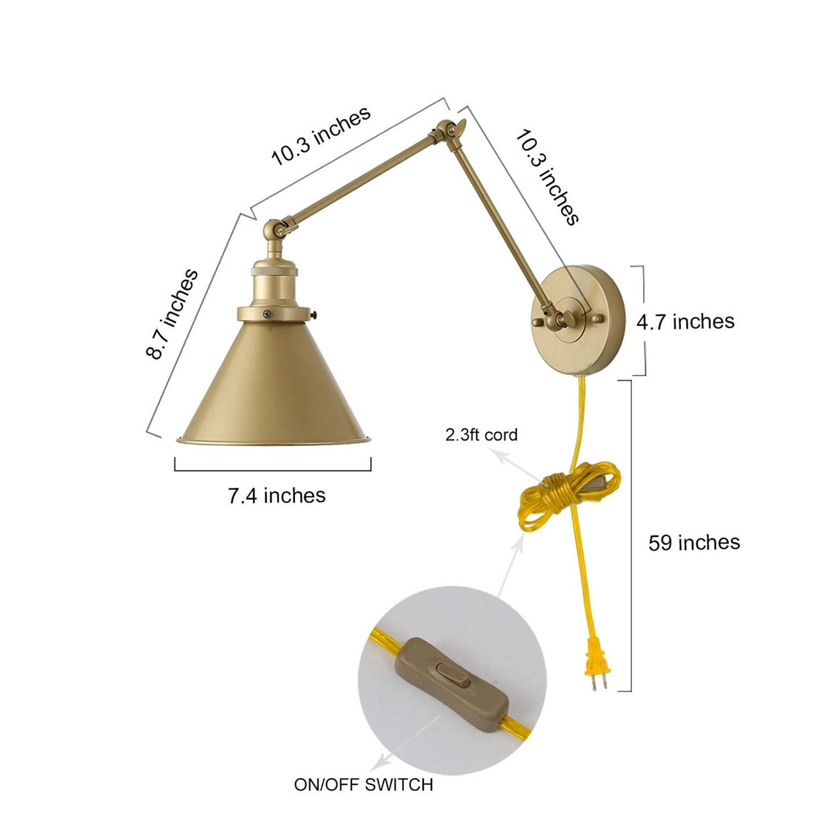 Adjustable Gold Swing Arm Plug-In Wall Lamp T98211