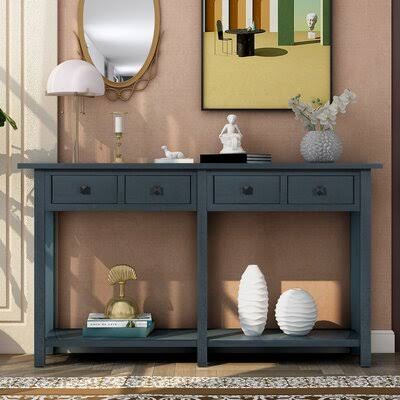 Antique Navy 4 Drawers Solid Wood Console Table X6676