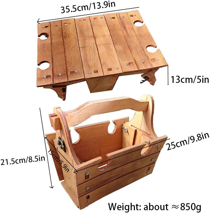 Wooden Folding Picnic Basket Table with Wine Glass Holder M449