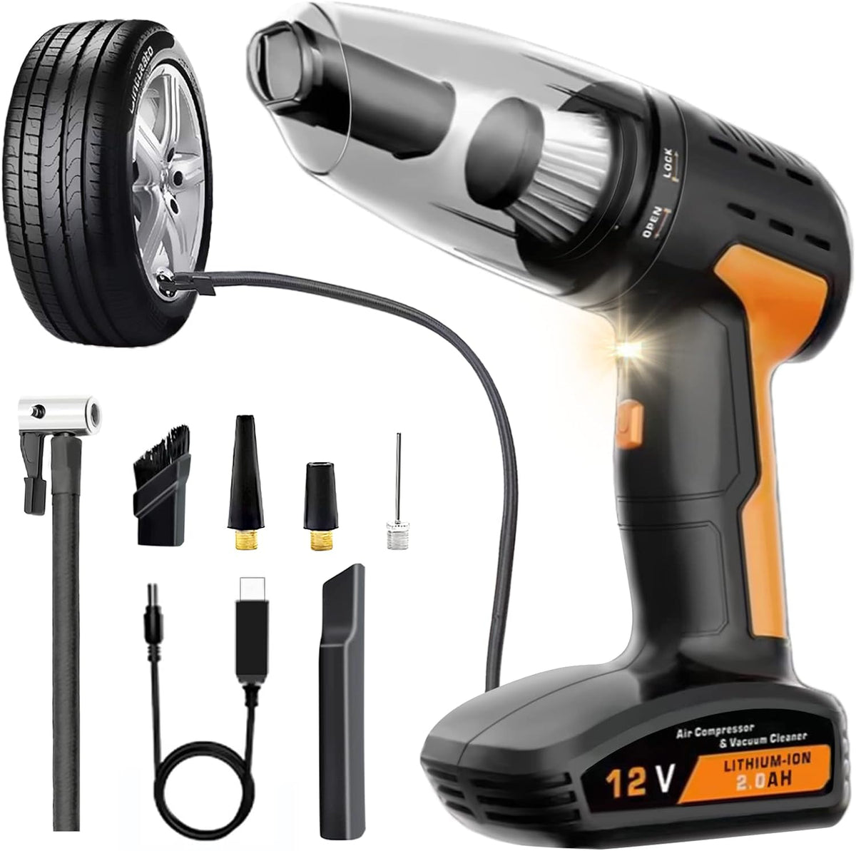 Cordless Rechargeable Handheld Car Vacuum Tire Inflator O419922