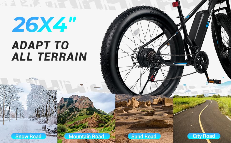 26" x 4.0 Fat Tire Electric Bike, 1000W Peak 1500W 48V 15.6Ah Lithium Battery, 35MPH, 21-Speed Z985409