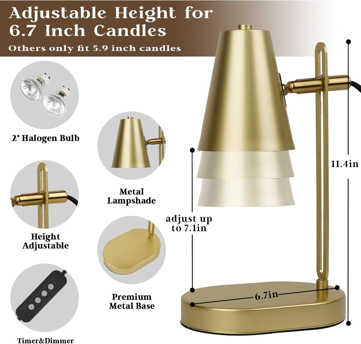 Candle Warmer Lamp with Timer, Adjustable Dimmable, 2 Bulbs R6526