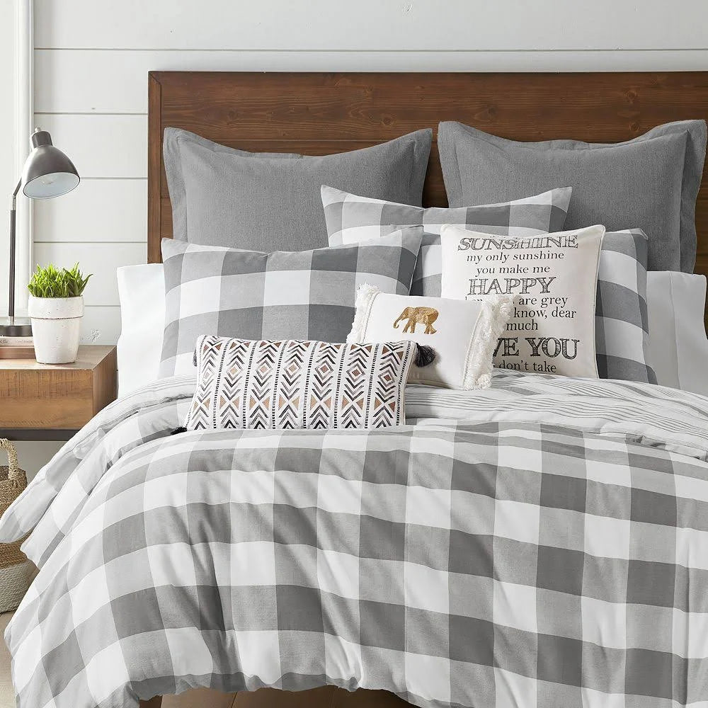 3-Piece Reversible King Duvet Cover Set in Grey E2457
