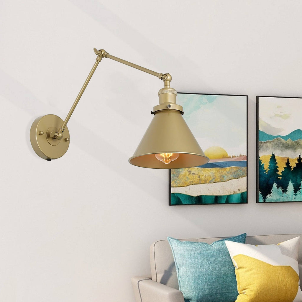 Adjustable Gold Swing Arm Plug-In Wall Lamp T98211